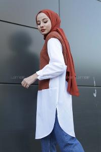 Modalamelif Gömlek Kollu Triko Tunik Tarçın