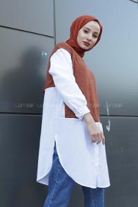 Modalamelif Gömlek Kollu Triko Tunik Tarçın