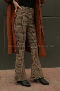 Modalamelif İspanyol Paça Ekose Pantolon Karamel