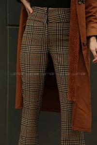 Modalamelif İspanyol Paça Ekose Pantolon Karamel