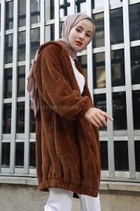 Modalamelif Kapşonlu Peluş Mont Acı kahve