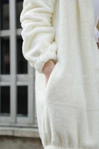 Modalamelif Kapşonlu Peluş Mont Ekru