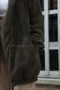 Modalamelif Kapşonlu Peluş Mont Haki