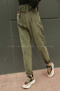 Modalamelif Kemerli Aerobin Kadife Pantolon  Haki