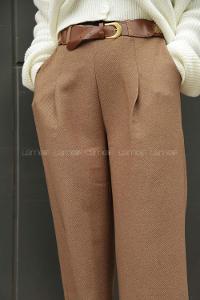 Modalamelif Kemerli Bol Paça Pantolon Sütlü Kahve