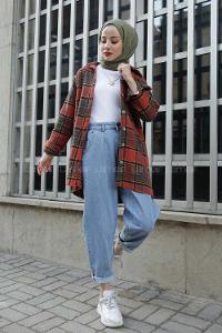 Modalamelif Tek Cepli Uzun  Ekose Gömlek Tarçın