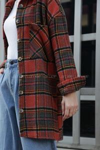 Modalamelif Tek Cepli Uzun  Ekose Gömlek Tarçın