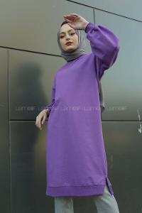 Modalamelif Balon Kol Düz Renk Sweat Mor