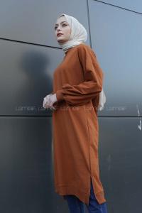 Modalamelif Balon Kol Düz Renk Sweat Taba