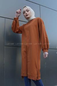 Modalamelif Balon Kol Düz Renk Sweat Taba