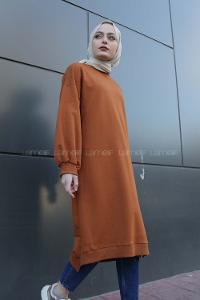 Modalamelif Balon Kol Düz Renk Sweat Taba