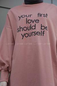 Modalamelif Balon Kol Love Tunik Gül