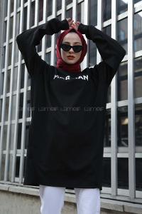 Modalamelif Bisiklet Yaka Martian Yazı Baskılı Sweat Siyah