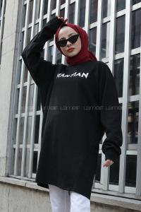 Modalamelif Bisiklet Yaka Martian Yazı Baskılı Sweat Siyah