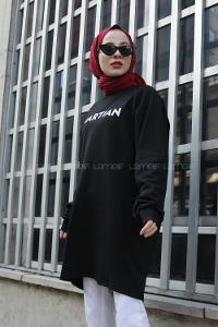 Modalamelif Bisiklet Yaka Martian Yazı Baskılı Sweat Siyah