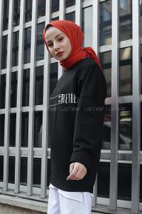 Modalamelif Bisiklet Yaka Retriat Yazı Baskılı Sweat Siyah