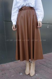 Modalamelif Deri Kloş Etek Taba