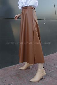 Modalamelif Deri Kloş Etek Taba