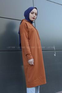 Modalamelif Kapşonlu Uzun Cep Detaylı Sweatshirt Taba