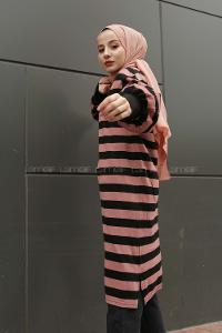 Modalamelif Yarım Boğazlı Balon Kol Tunik Pudra