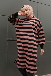 Modalamelif Yarım Boğazlı Balon Kol Tunik Pudra