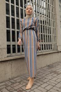 Modalamelif Belden Bağcıklı Elbise Gri