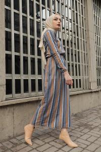 Modalamelif Belden Bağcıklı Elbise Gri