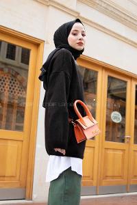 Modalamelif V Yaka Düz Renk Triko Kazak Siyah