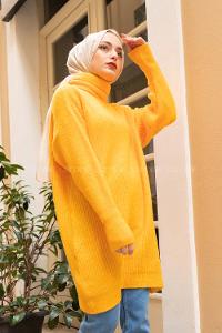 Modalamelif  Balıkçı Yaka Triko Kazak Sarı