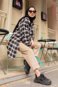 Modalamelif Çift Cepli Balon Kol Gömlek Siyah Hardal