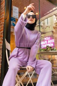 Modalamelif Fitilli Triko Takım  Lila