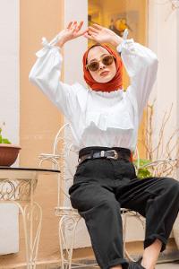 Modalamelif  Balon Kol Gipeli Gömlek Beyaz