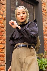 Modalamelif  Balon Kol Gipeli Gömlek Siyah