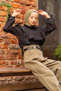 Modalamelif  Balon Kol Gipeli Gömlek Siyah