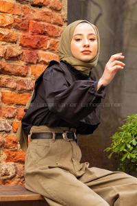 Modalamelif  Balon Kol Gipeli Gömlek Siyah