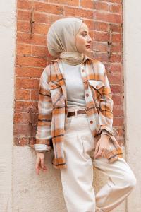 Modalamelif Çift Cepli Ekose Oduncu Gömlek Sütlü Kahve