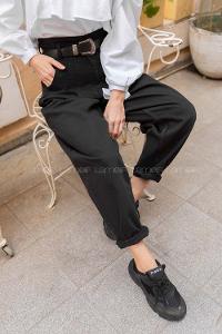 Modalamelif İki Pileli Paçası Pensli Kot Pantolon Siyah