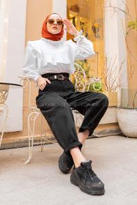 Modalamelif İki Pileli Paçası Pensli Kot Pantolon Siyah