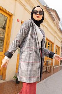 Modalamelif Önü Fermuarlı Çift Cep Detaylı Kaban Bordo