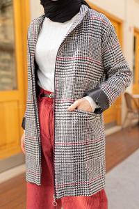 Modalamelif Önü Fermuarlı Çift Cep Detaylı Kaban Bordo