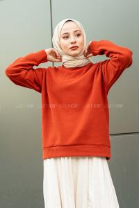 Modalamelif Yarım Balıkçı Yaka Düz Renk Sweat Kiremit