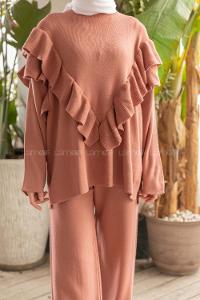 Modalamelif Fırfırlı  Triko Takım  Pudra