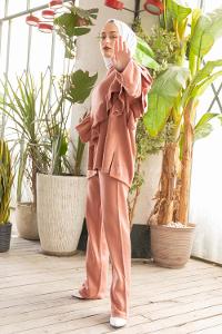 Modalamelif Fırfırlı  Triko Takım  Pudra