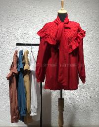 Modalamelif Fularlı Yaka Gipeli Gömlek Tunik Kırmızı