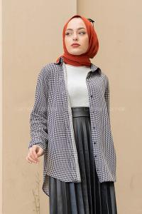 Modalamelif Kazayağı Desen Gömlek Siyah Beyaz