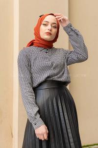 Modalamelif Kazayağı Desen Gömlek Siyah Beyaz