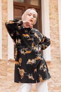 Modalamelif Tek Cep Detaylı Kaplan  Desen Gömlek