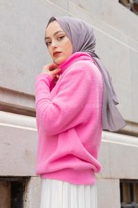 Modalamelif Balıkçı Yaka Düz Renk Kazak Pembe