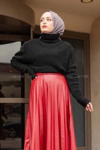 Modalamelif Balıkçı Yaka Düz Renk Kazak Siyah