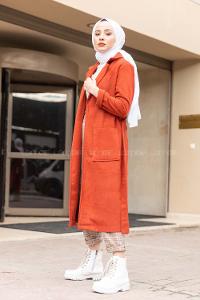 Modalamelif Belden Bağlamalı Kaşe Kaban Kiremit